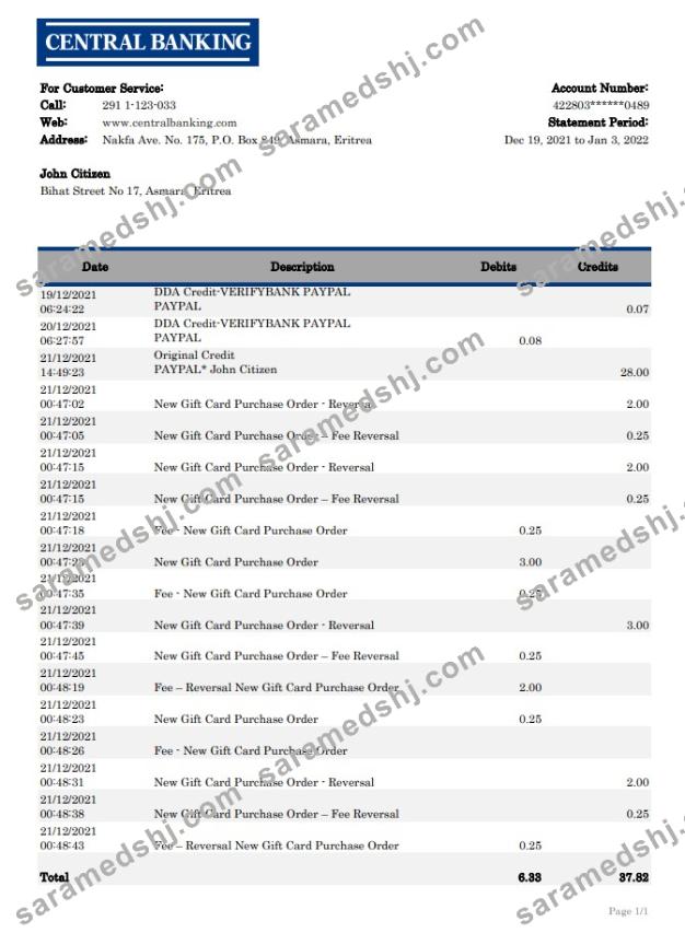 Eritrea Central Bank statement xls